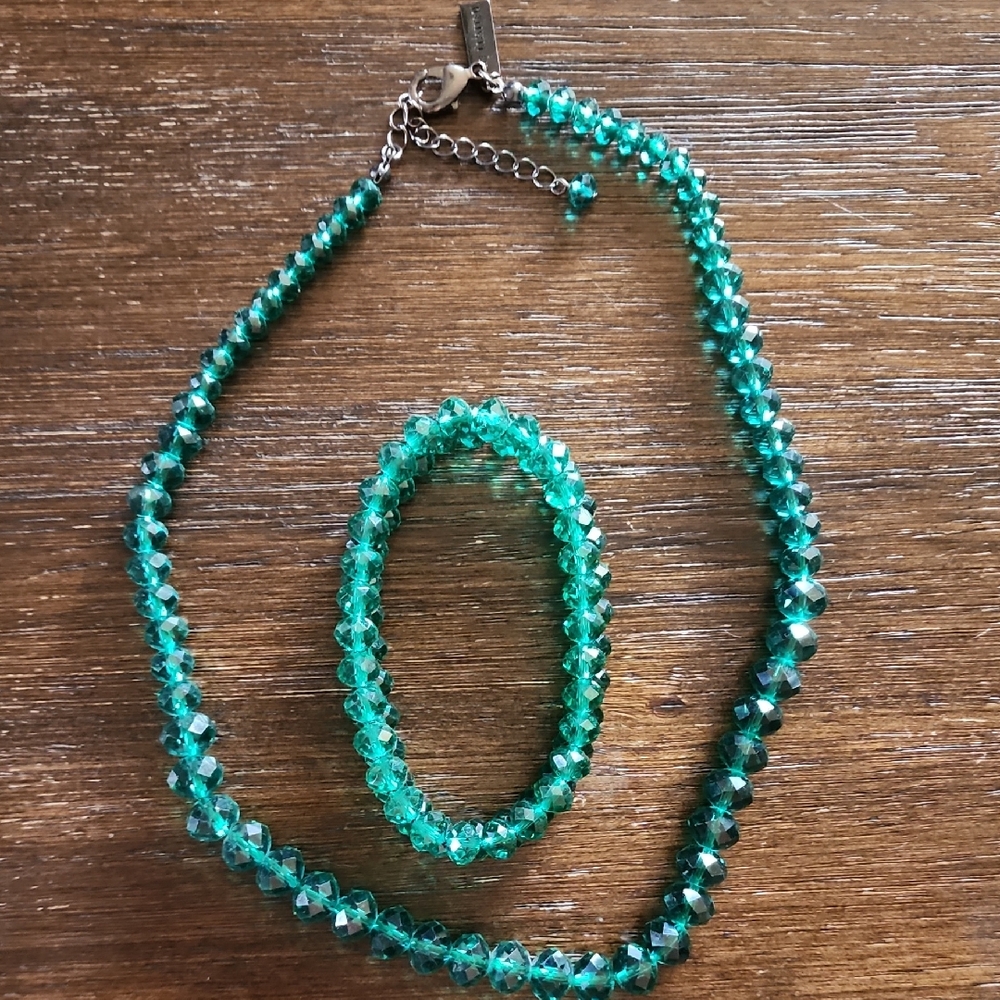 The Limited Dark Teal Beaded Necklace and Bracelet Set